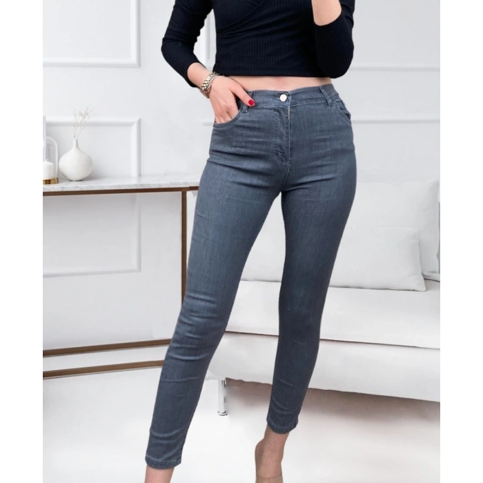 Likralı Yüksek Bel Jean Pantolon