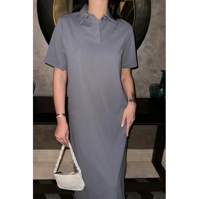 Manque Polo Yaka Yırtmaçlı Elbise 2689-8