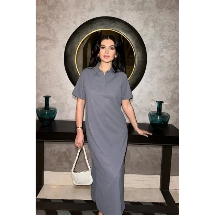 Manque Polo Yaka Yırtmaçlı Elbise 2689-8