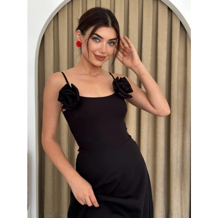 Matilda Gül İp Askılı Elbise