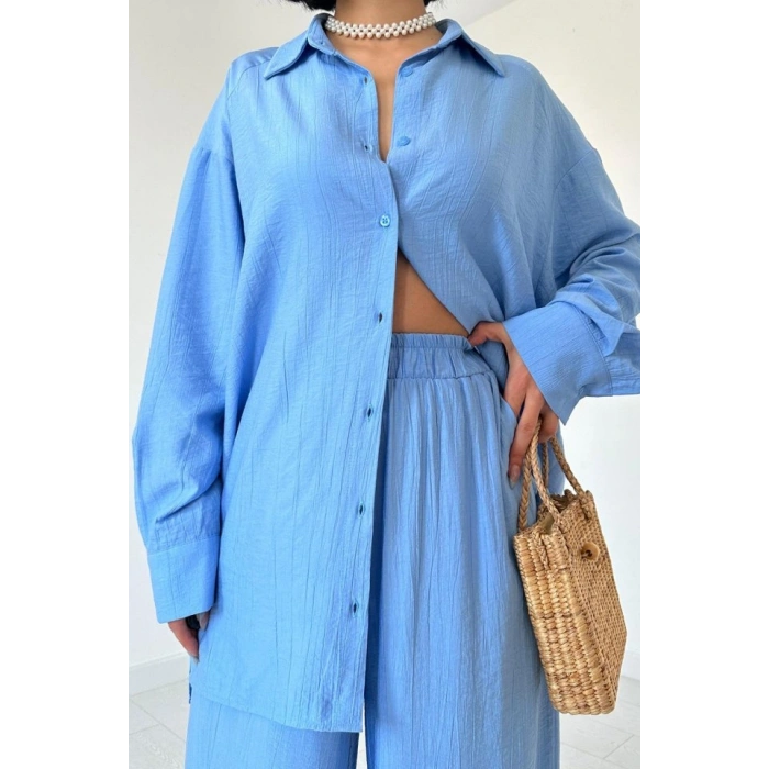 Mavi Alice Gömlek Ve Bol Kesim Pantolon Takım