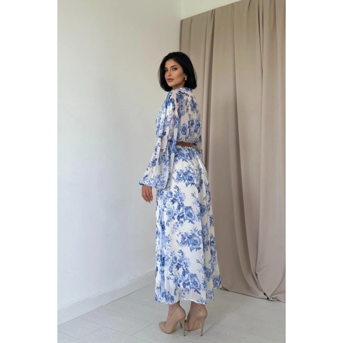 Mavi Biye Detaylı Elbise