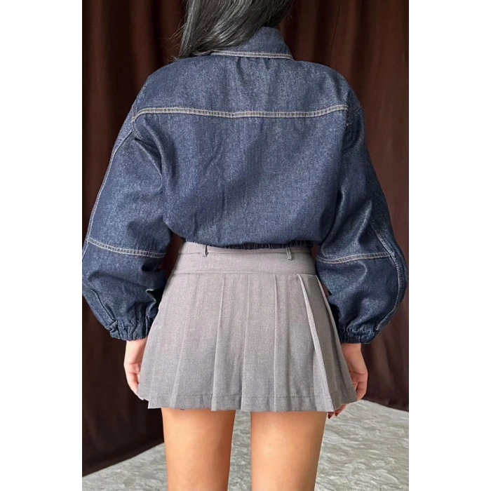 Mavi Taşlı Kısa Kot Ceket