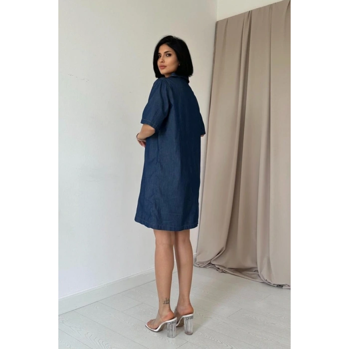 Mavi Tencel Kuplu Elbise