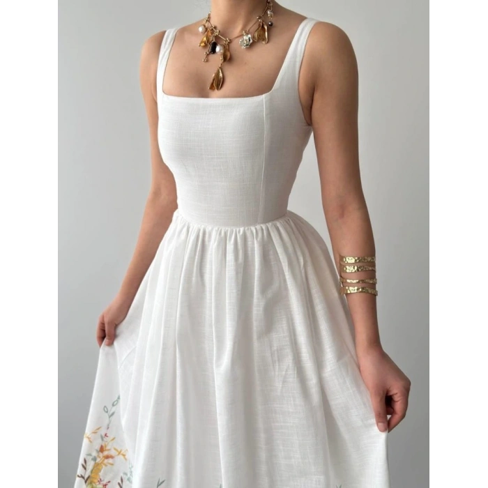 Mazi Çiçek Desenli Elbise