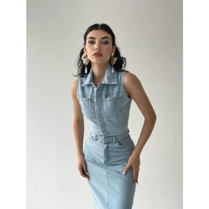 Meldia Jean Sıfır Kollu Elbise