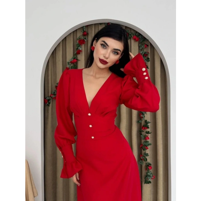 Meta Düğme Detaylı Elbise