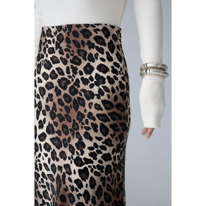 Midi Saten Etek - Leopar
