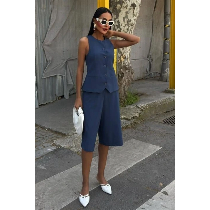 Midi Şortlu Ve Yelekli Viscon Takım 10167