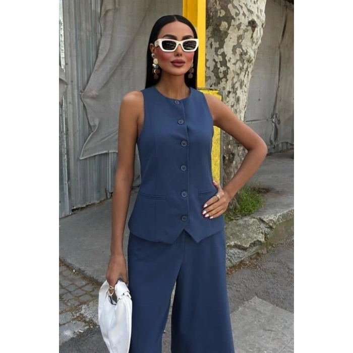 Midi Şortlu Ve Yelekli Viscon Takım 10167