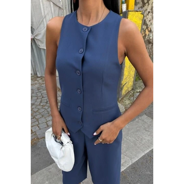 Midi Şortlu Ve Yelekli Viscon Takım 10167