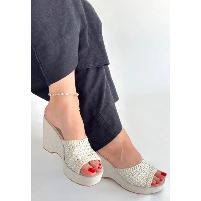 Moka Bej Triko Dolgu Topuk Terlik