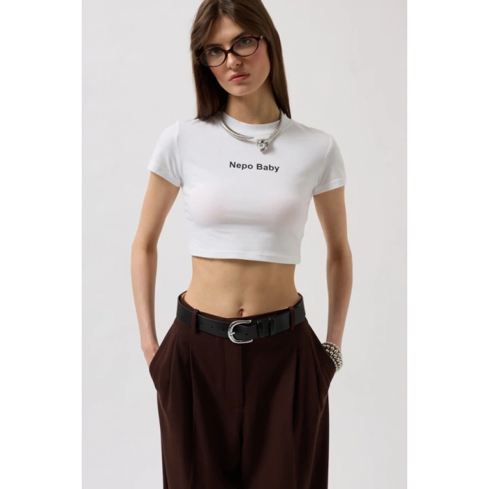 Nepo Baskılı Crop T-Shirt