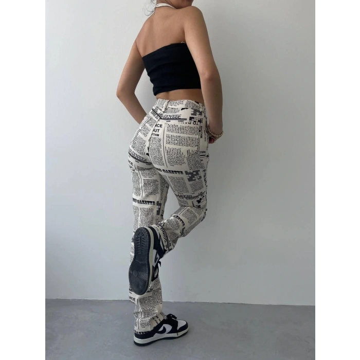 Novıne Gazete Desenli Pantolon