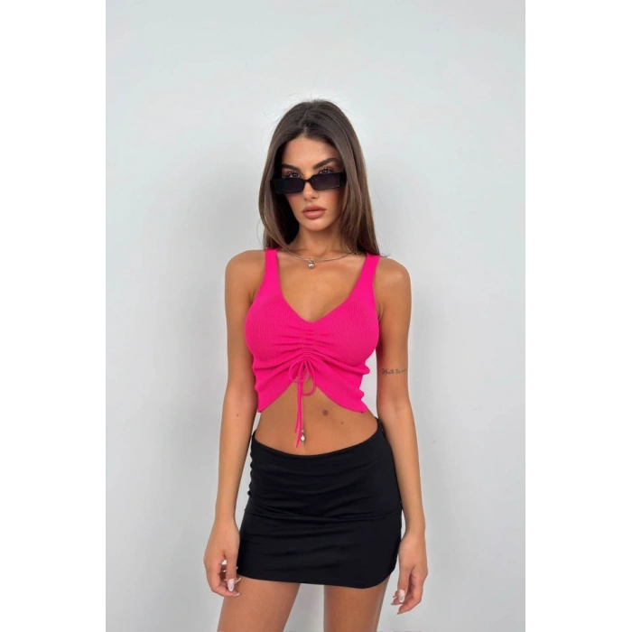 Ön Büzgülü Crop Bluz