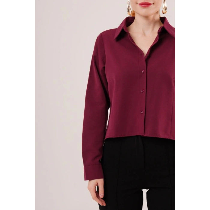 Ön Dikiş Detaylı Bordo Gömlek