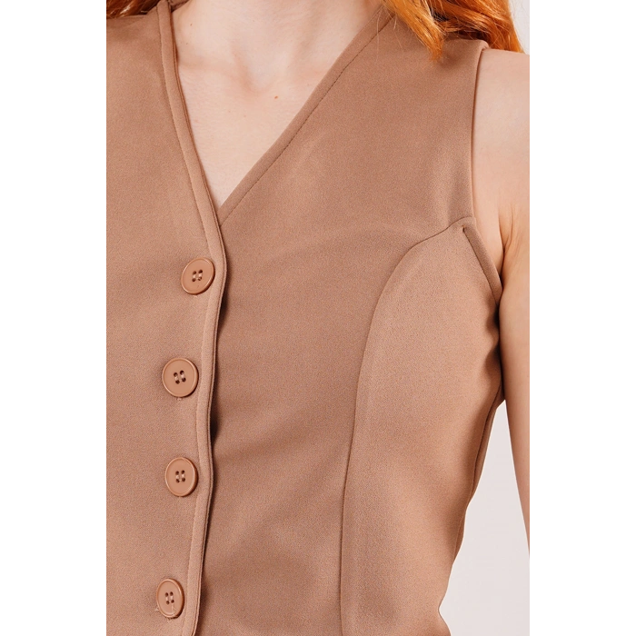 Önü Düğmeli Camel Yelek