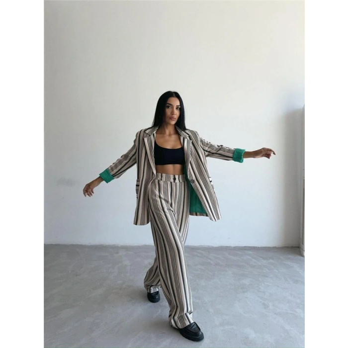 OTTOMAN ÇİZGİLİ CEKET-PANTOLON TK - Bej