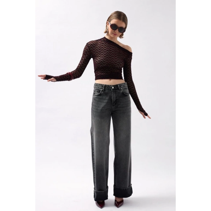 Paça Katlamalı Yüksek Bel Jean