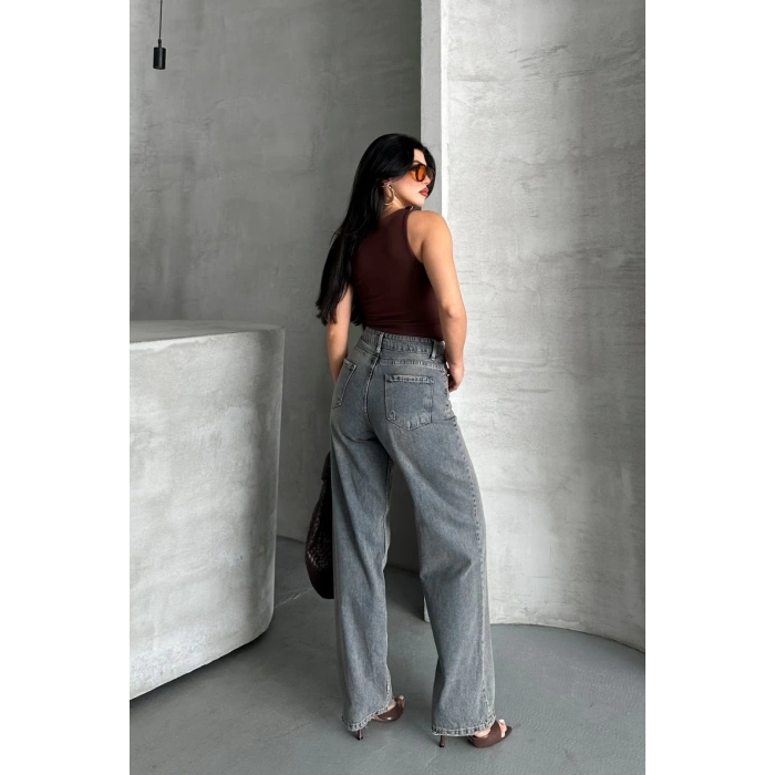 Palazzo bıyık kar yıkama buz mavi jeans pantolon d2008