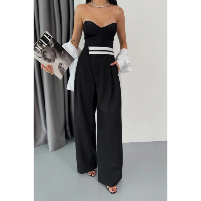 PANTOLON BEL ŞERİT DETAYLI - Siyah