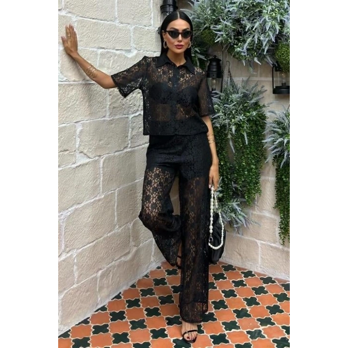 Pantolonu Astarlı Dantel İkili Takım 10119