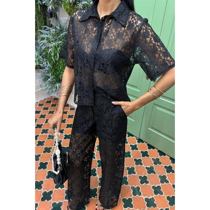 Pantolonu Astarlı Dantel İkili Takım 10119