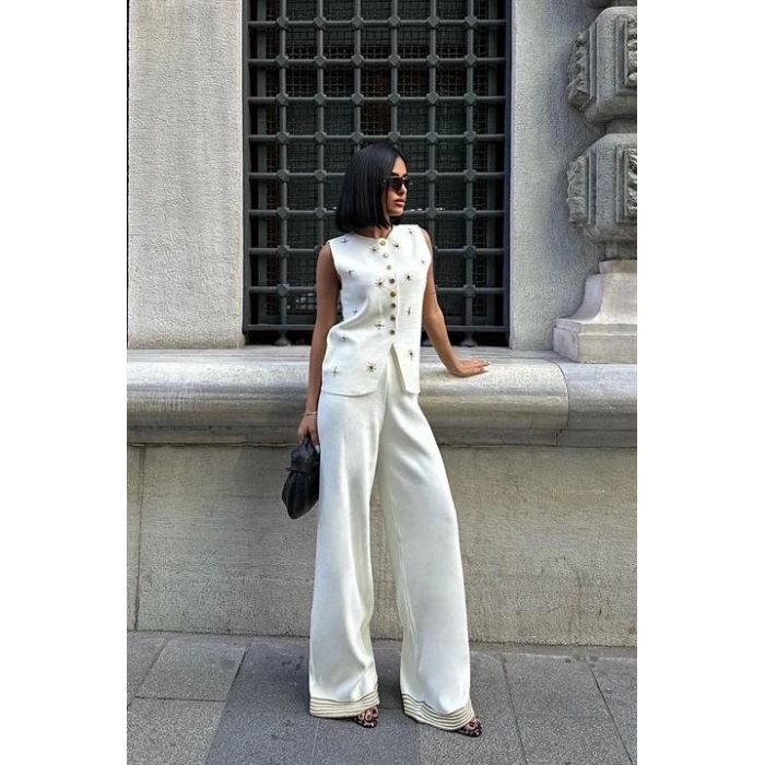 Paulo Gold Düğmeli Yelek Pantolon Takım 9976