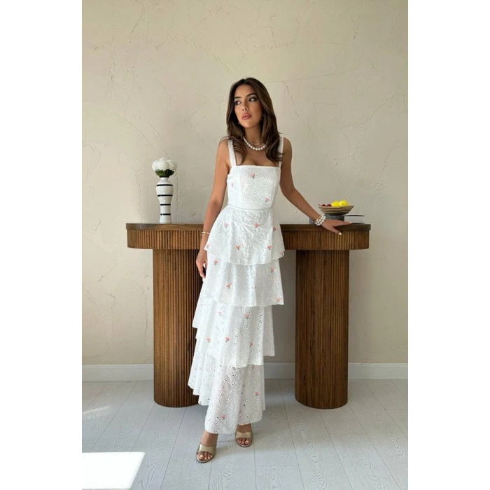 Pembe Kat Kat Arkası Bağlamalı Elbise