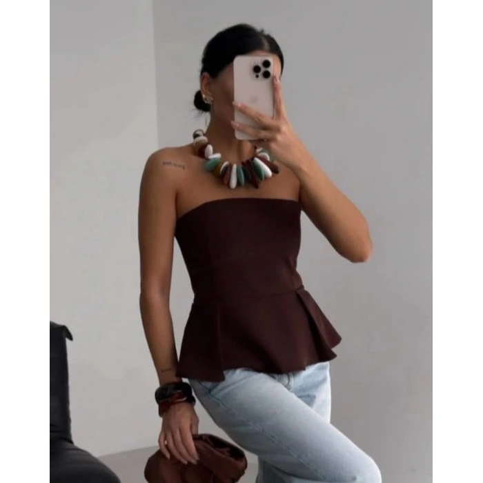 Pileli Straplez Bluz