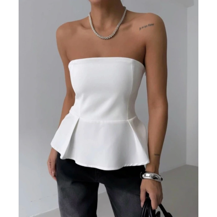 Pileli Straplez Bluz