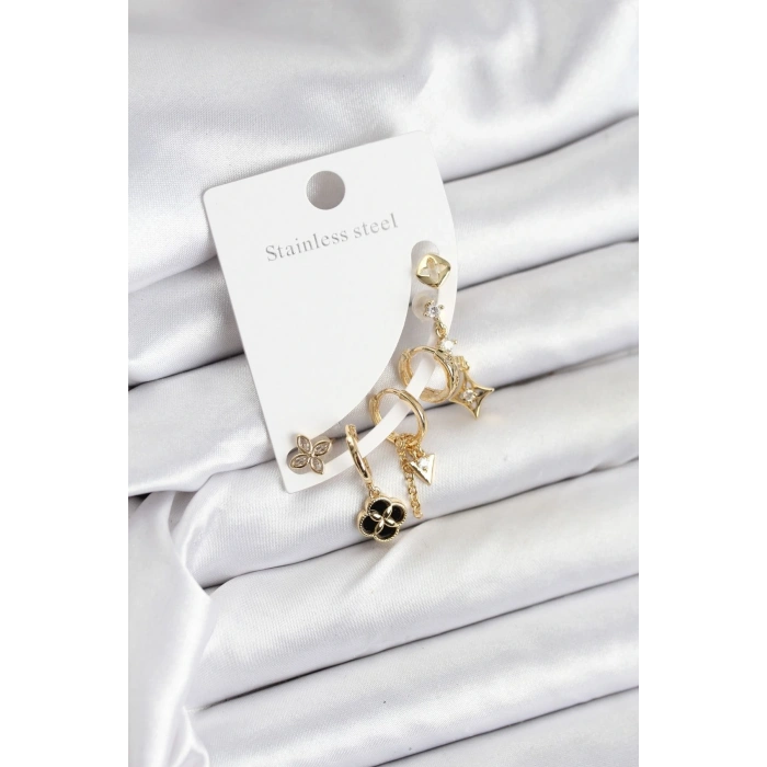 Pirinç Gold Renk Kadın Set Küpe