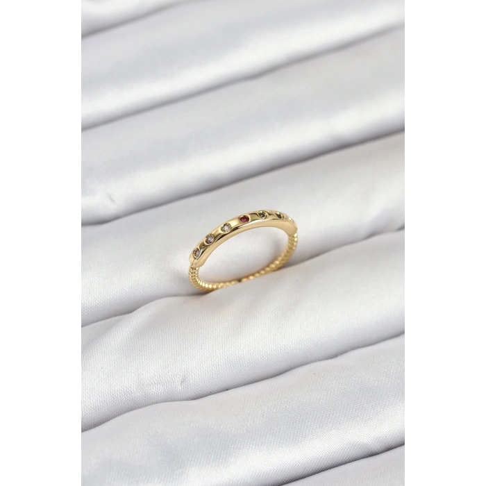 Pirinç Gold Renk Renkli Zirkon Taşlı Kadın Yüzük