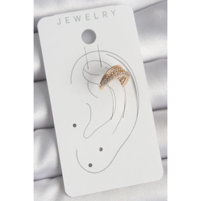 Pirinç Gold Renk Zirkon Taşlı 3Lü Sıralı Model Kadın Kıkırdak Küpe