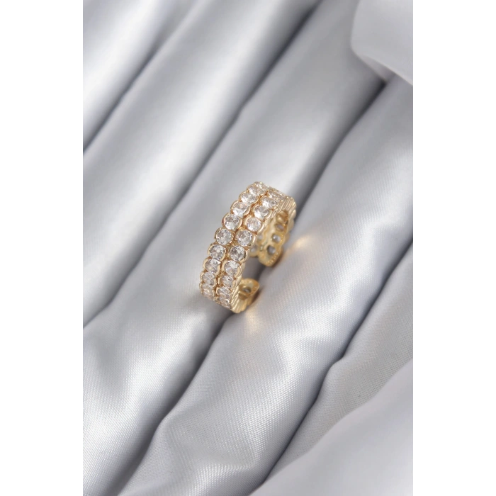 Pirinç Gold Renk Zirkon Taşlı Kadın Yüzük