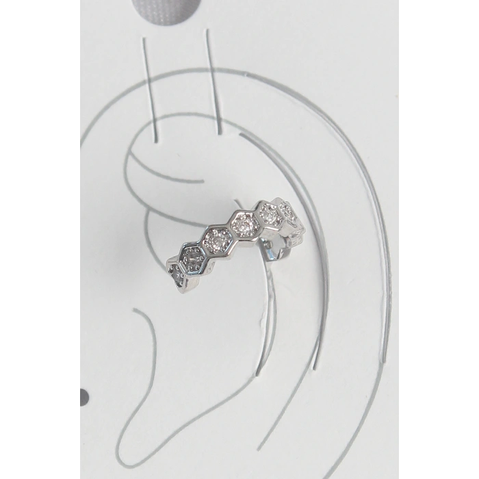 Pirinç Gümüş Renk Bal Peteği Model Zirkon Taşlı Kadın Kıkırdak Küpe