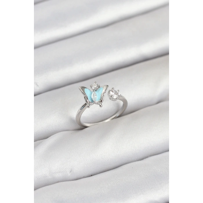 Pirinç Gümüş Renk Kelebek Model Kadın Yüzük