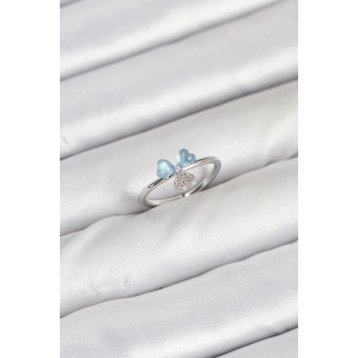 Pirinç Gümüş Renk Yonca Model Kadın Yüzük