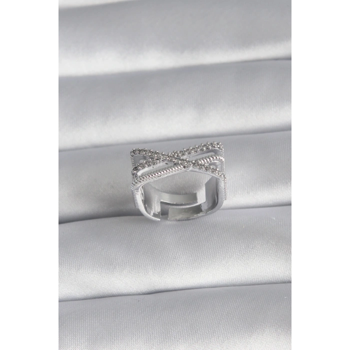 Pirinç Gümüş Renk Zirkon Taş Detay Kadın Yüzük