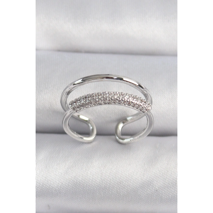 Pirinç Gümüş Renk Zirkon Taşlı Kadın Yüzük