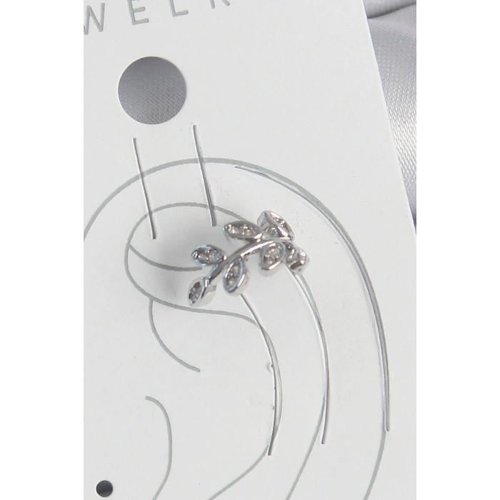 Pirinç Gümüş Renk Zirkon Taşlı Yaprak Model Kıkırdak Kadın Küpe