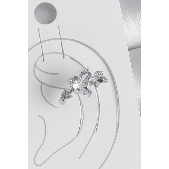 Pirinç Gümüş Renk Zirkon Taşlı Yıldız Model Kadın Kıkırdak Küpe