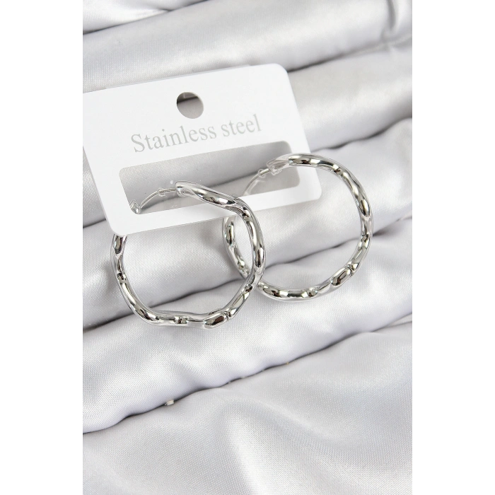 Pirinç Halka Model Gümüş Renk Kadın Küpe