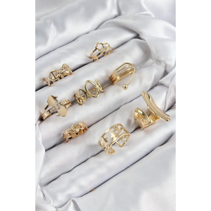 Pirinç Sarmal Ve Yıldız Model Gold Renk Kadın Yüzük Kombin Set