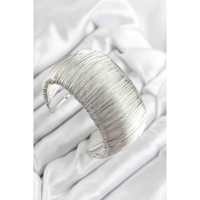 Pirinç Tel Sarma Model Gümüş Renk Kadın Bileklilk