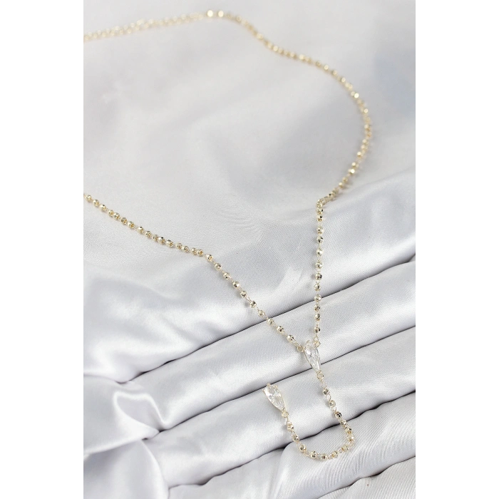 Pirinç Zirkon Taşlı Gold Renk Kadın Y Kolye