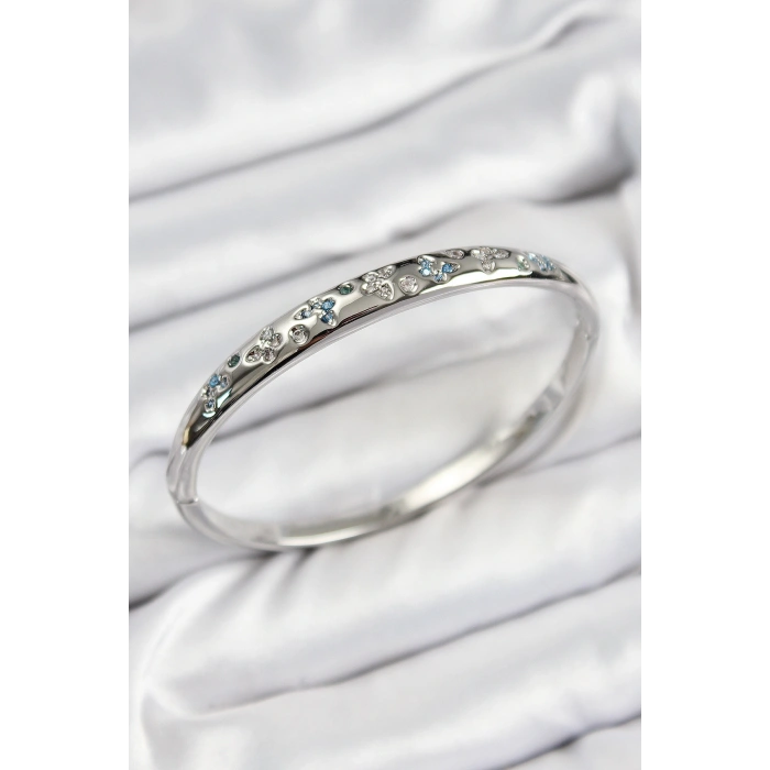 Pirinç Zirkon Taşlı Kelebek Model Gümüş Renk Kadın Kelepçe