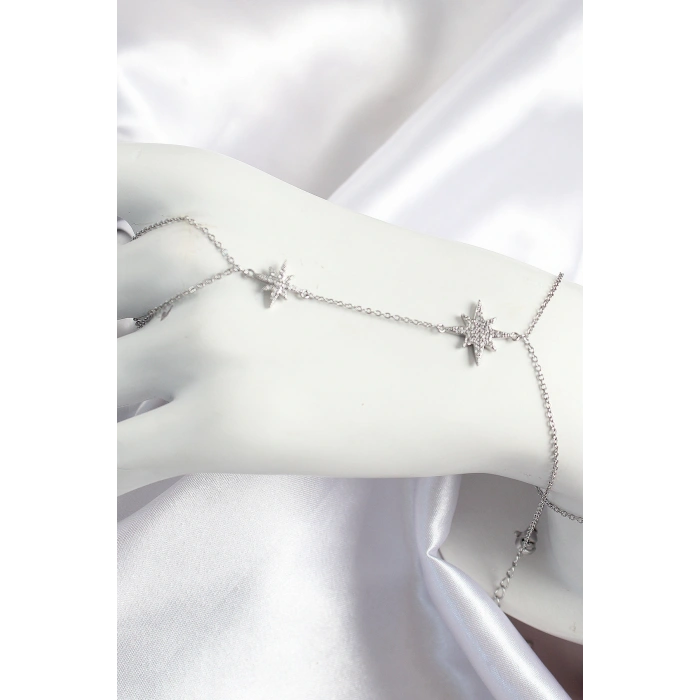 Pirinç Zirkon Taşlı Kutup Yıldızı Model Gümüş Renk Kadın Şahmeran