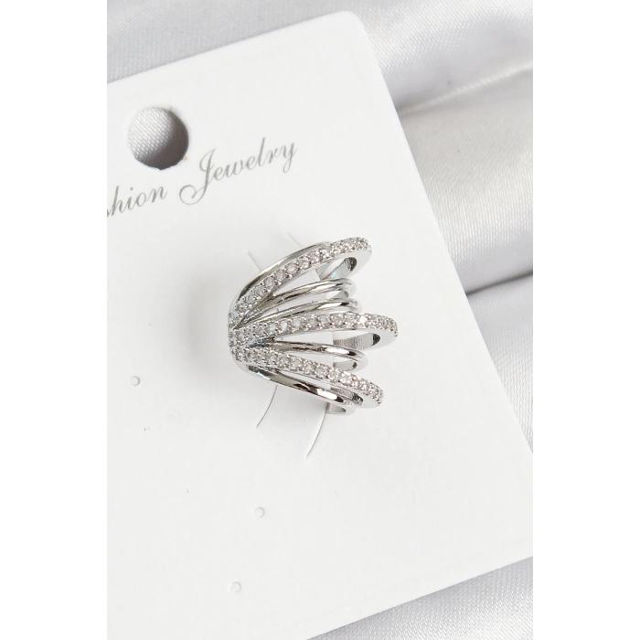 Pirinç Zirkon Taşlı Yay Model Gümüş Renk Sağ Kıkırdak Küpe