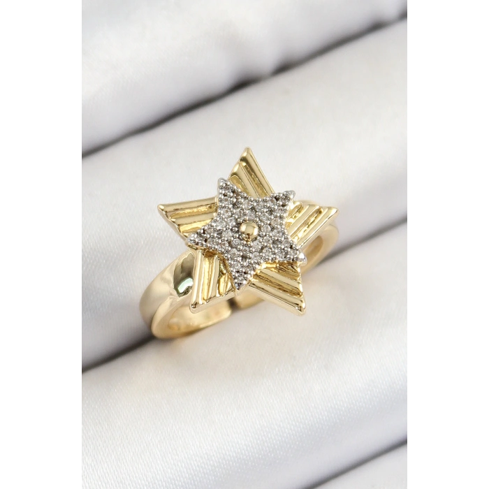 Pirinç Zirkon Taşlı Yıldız Model Gold Ve Gümüş Renk Kadın Yüzük